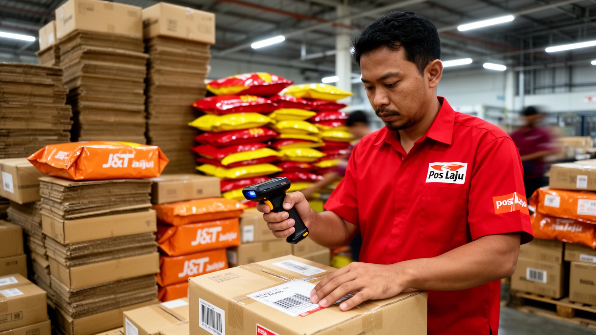 Kurier Pos Laju mengimbas parcel Zufro Legacy di hub penghantaran